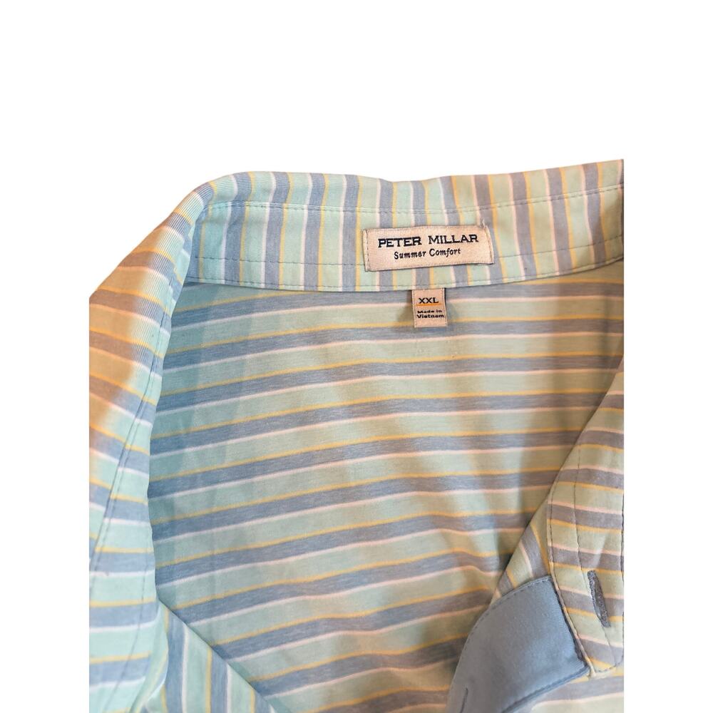 Mens XXL Peter Millar Summer‎ Comfort Blue and Grey Striped Polo Shirt EUC - Picture 2 of 3